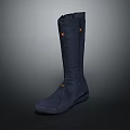 Dark Blue Tall Boots With Yellow Decorative Buttons And Simple Fabric Design
