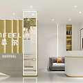 Luxurious Jewelry Store Interior Design With Golden Decor Crystal Chandelier And White Display Counters
