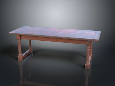 Rustic Solid Wood Table With Rectangular Top And Sturdy Carved Wooden Legs 3d model