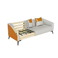 Gray And Orange Sofa With Storage Compartment Wooden Frame And Pillows