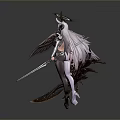 Fantasy Female Character With Large Wings Halo And Dual Swords In Dynamic Pose