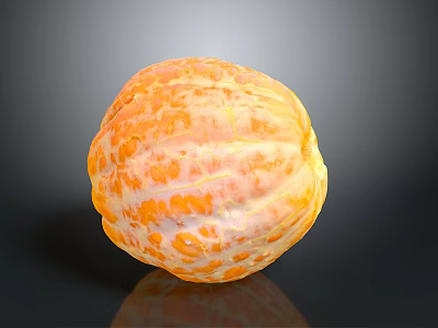 Fresh Peeled Orange Showing Bright Orange Surface With White Stripes On Black Background 3d model