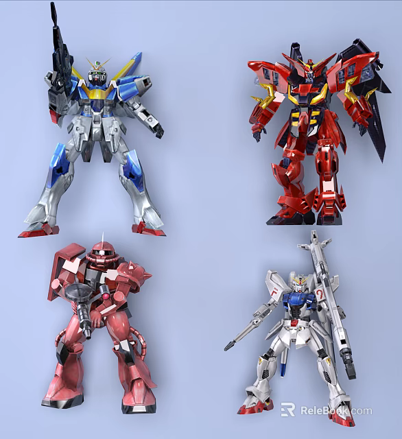 Colorful Robot Action Figure Collection With Assorted Mecha Designs And Details 3d model 