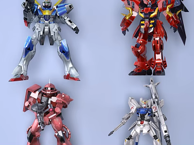 Colorful Robot Action Figure Collection With Assorted Mecha Designs And Details 3d model