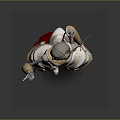Robot Character With Mechanical Creature Design Silver Gold Armor And Red Cape Standing Pose