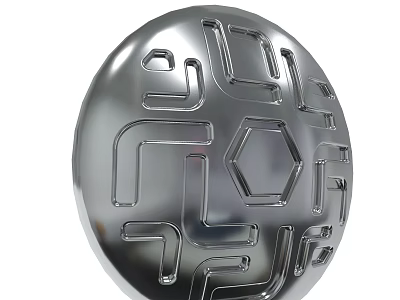 Silver Circular Decorative Object with Intricate Geometric Patterns and Lines 3d model