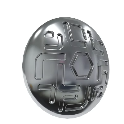 Silver Circular Decorative Object with Intricate Geometric Patterns and Lines 3d model