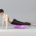Woman performing plank exercise with purple yoga roller for core strength training 3d model