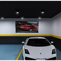 4S Car Dealership Showroom With White Sports Car On Yellow Blue Floor And Car Poster