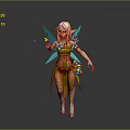 Vibrant Fairy Elf Character With Blue Wings Green Yellow Outfit And Floral Decorations