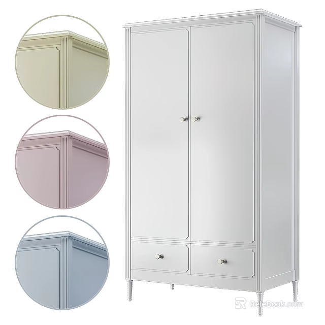Modern White Wardrobe With Multiple Color Options Double Doors And Drawer Storage 3d model