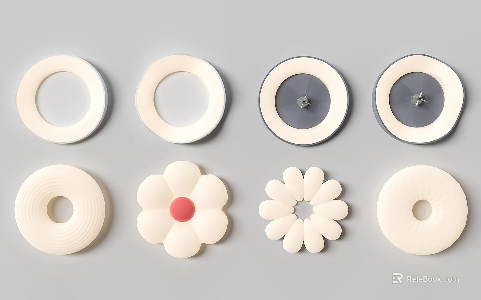 White Ceiling Lights with Various Designs Including Circular and Flower Shapes 3d model