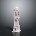 White Multi level Clock Tower Building With Dome Windows And Door
