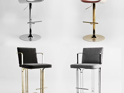 Modern Luxury Bar Stools With Metallic Frames Grey Fabric Seats And Transparent Bases 3d model