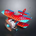 Vintage Red and Blue Biplane Model with Spinning Propeller and Circular Markings