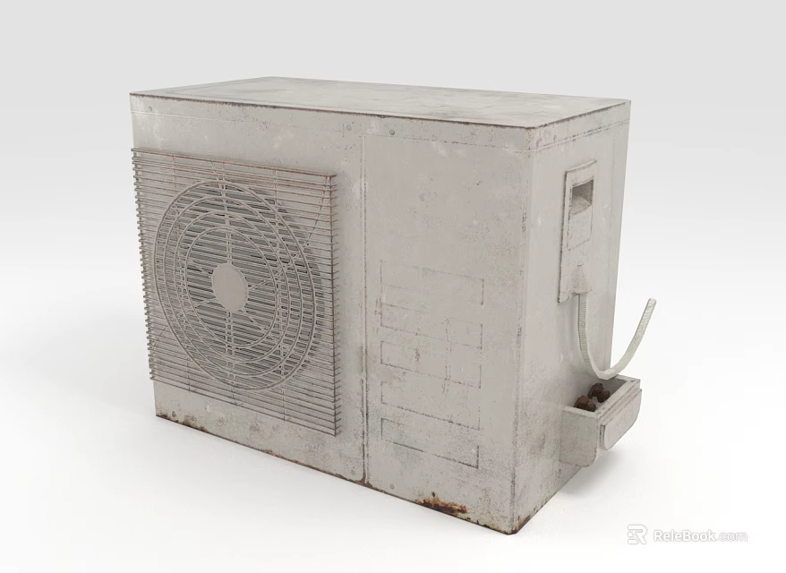 Rusty Outdoor Air Conditioner Fan Unit With Vent Grille And Power Cord 3d model 