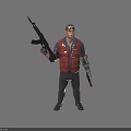 Game Movie Character In Red Vest With Goggles Holding Rifle And Pistol