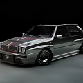 Classic Sporty Modified Hatchback Car Silver Body With Black Wheels And Red Front Stripe