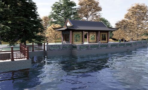 Chinese Pavilion Waterfront Landscape 3d model