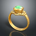 Elegant Gold Ring Featuring Green Gemstone And Intricate Floral Design