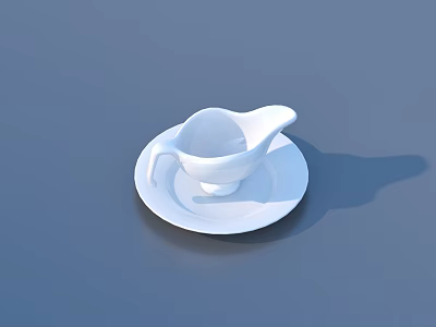 Elegant White Tableware Set With Sauce Boat And Matching Plate For Dining Use 3d model