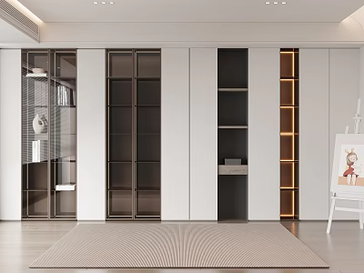 Stylish Modern Wardrobe Design With Glass Doors White Dark Panels And LED Lighting 3d model