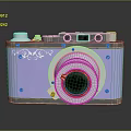 Vintage Digital Camera With Purple Silver Metal Body Decorative Patterns And Round Lens