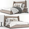 Modern Double Bed With Upholstered Headboard White Bedding And Side Nightstand 3d model