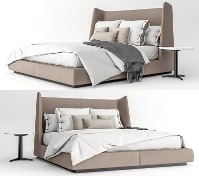 Modern Double Bed Bedside Table 3d model