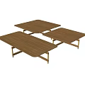 Stylish Three Rectangular Wooden Tables With Golden Metal Legs Set