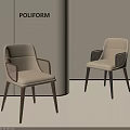 Modern Minimalist Dining Chairs With Beige Cushion And Rattan Armrests Wooden Legs