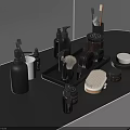 Bathroom Countertop With Black Daily Washing Essentials Brushes And Containers
