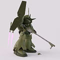 Green Armored Mecha Model With Spear Missile Launchers Standing Pose And Detailed Components
