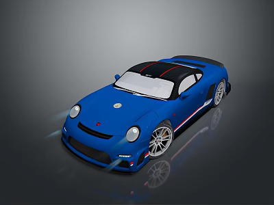 Blue Sports Car With Black Roof And Sleek Exterior Design Silver Wheels 3d model