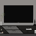 Modern TV Stand With Wall Mounted TV Drawers Open Shelves Stacked Books And Potted Plant