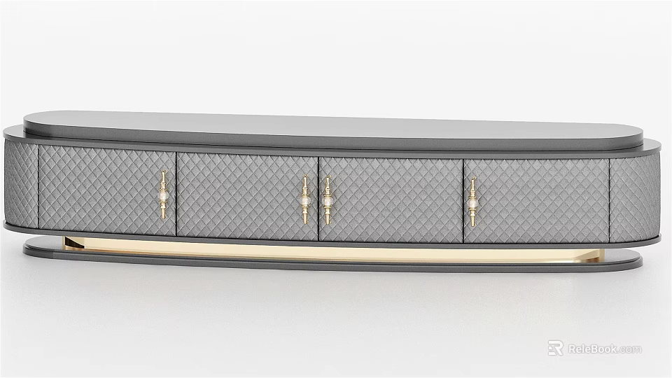 Modern Gray TV Stand With Patterned Drawers And Gold Metal Handles Design 3d model 