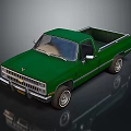 Green Classic Pickup Truck With Shiny Exterior And Open Bed Design