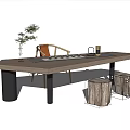 New Chinese Style Desk and Chair Tea Table and Chair Combination 3d model