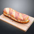 Fresh Submarine Sandwich on Wooden Cutting Board with Crusty Toasted Bread
