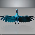 Blue Parrot Character Standing With Spread Wings On Black Surface And Reflection 3d model