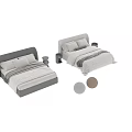 Modern Double Bed With Upholstered Headboard Linen Bedding And Bedside Table 3d model