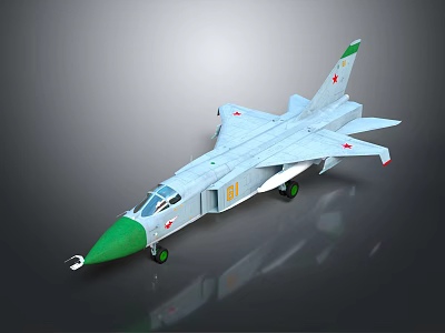 Green Nose Gray Body Fighter Jet Model With Red Emblems On Wings 3d model