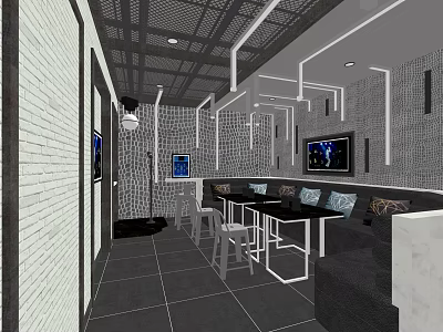 Modern KTV Lounge Interior With Comfortable Sofa Tables TV Screens And Decorative Walls 3d model
