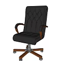 Comfortable Brown Leather Leisure Chair With Tufted Backrest Wooden Armrests And Wheels
