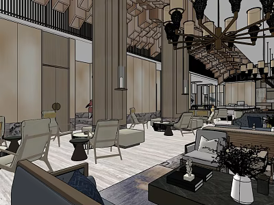 Modern Luxurious Sales Office Interior Design With Comfortable Sofas And Stylish Chandeliers 3d model