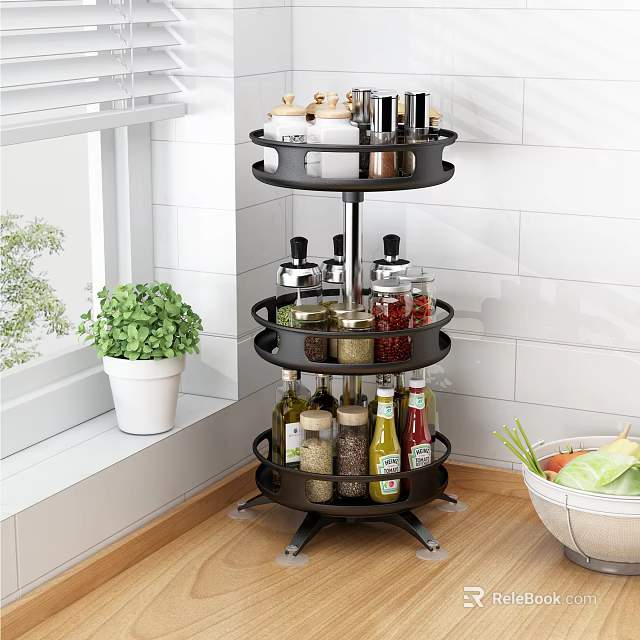 Black Rotating Multi Tier Bathroom Cabinet Shelf Organizing Bathroom Essentials 3d model 