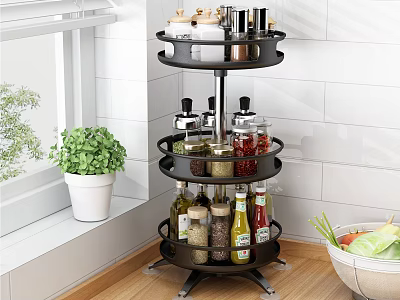 Black Rotating Multi Tier Bathroom Cabinet Shelf Organizing Bathroom Essentials 3d model