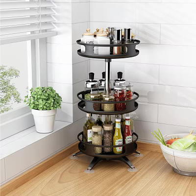Black Rotating Multi Tier Bathroom Cabinet Shelf Organizing Bathroom Essentials 3d model