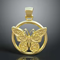 Gold Butterfly Pendant With Ornate Circular Design For Fashion Accessories