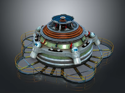 Futuristic Circular Platform Structure With Railing And Support Beams 3d model